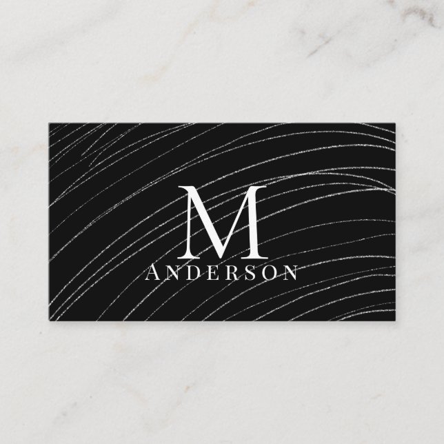 Pearl Black Abstract Masculine Double Monogram Business Card (Front)