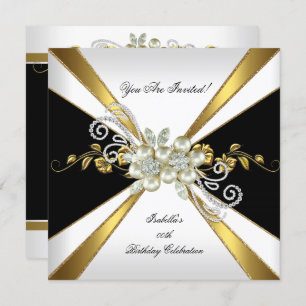 Pearl Black Gold Silver Diamond Birthday Party 2 Invitation