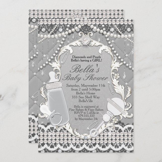 Pearl Bling  Baby Shower Invitations (Front/Back)
