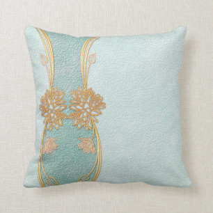 Pearl Blue Golden Leaf Floral Scrapbook Cushion