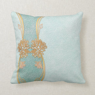 Pearl Blue Golden Leaf Floral Scrapbook Cushion