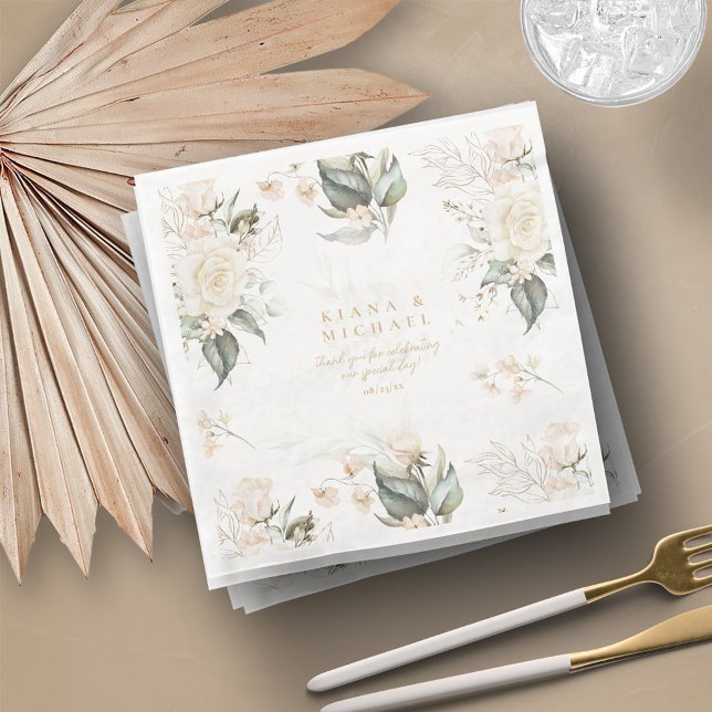 Pearl Blush Floral Elegance Border Wedding ID989 Napkin (Creator Uploaded)