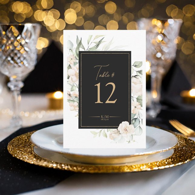 Pearl Blush Floral Elegance Ebony Table# ID989 Invitation (Creator Uploaded)