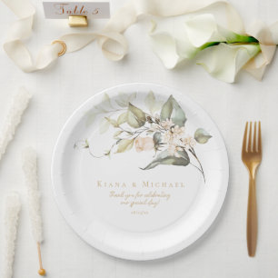 Pearl Blush Floral Elegance Motif Wedding ID989 Paper Plate