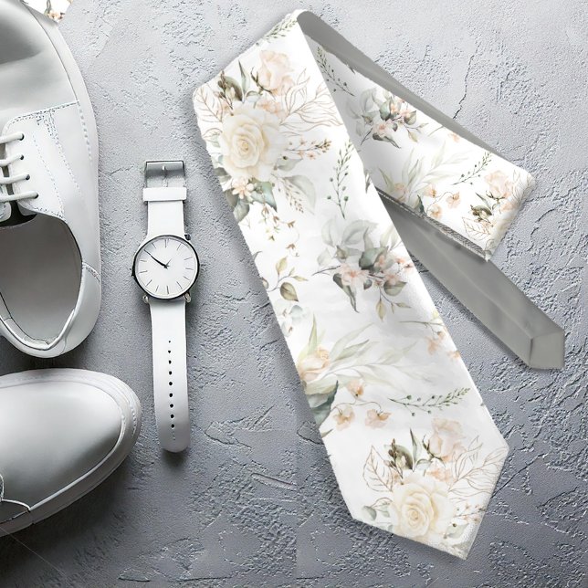Pearl Blush Floral Elegance Pattern Sage ID989 Tie (Creator Uploaded)