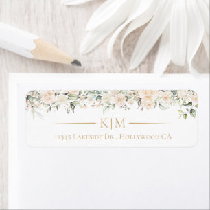 Pearl Blush Floral Wedding Border Initials ID989 Return Address Label