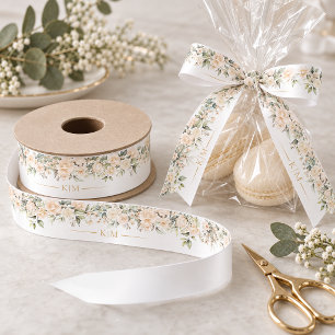 Pearl Blush Floral Wedding Border Initials ID989 Satin Ribbon