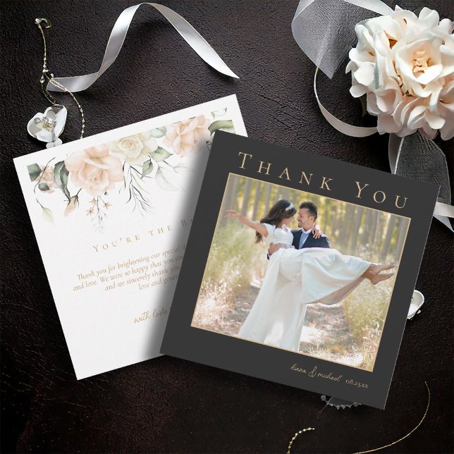 Pearl Blush Floral Wedding Photo ID989 Thank You Card (Creator Uploaded)