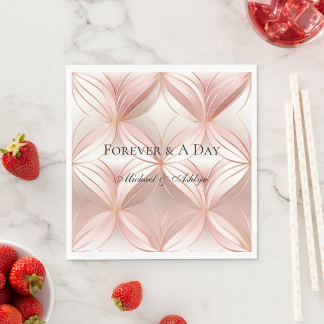 Pearl Blush Pink Rose Gold Abstract Wedding  Napkin (Insitu)