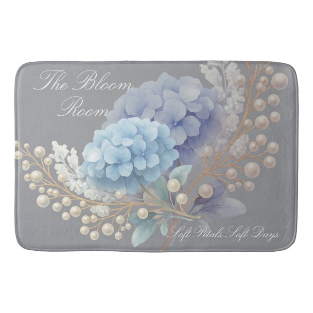Pearl Blush Powder Blue Hydrangea Watercolor Bath Mat (Front)