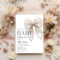 Pearl Bow Girl Baby Shower Invitation