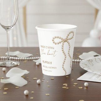 Pearl Bow She's Tying the Knot Bow Bridal Shower Paper Cups