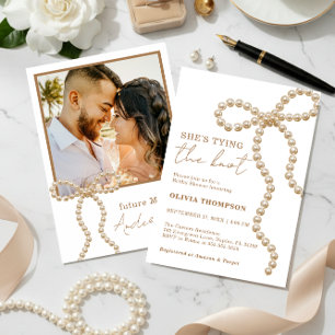 Pearl Bow She's Tying the Knot Bridal Shower Photo Invitation