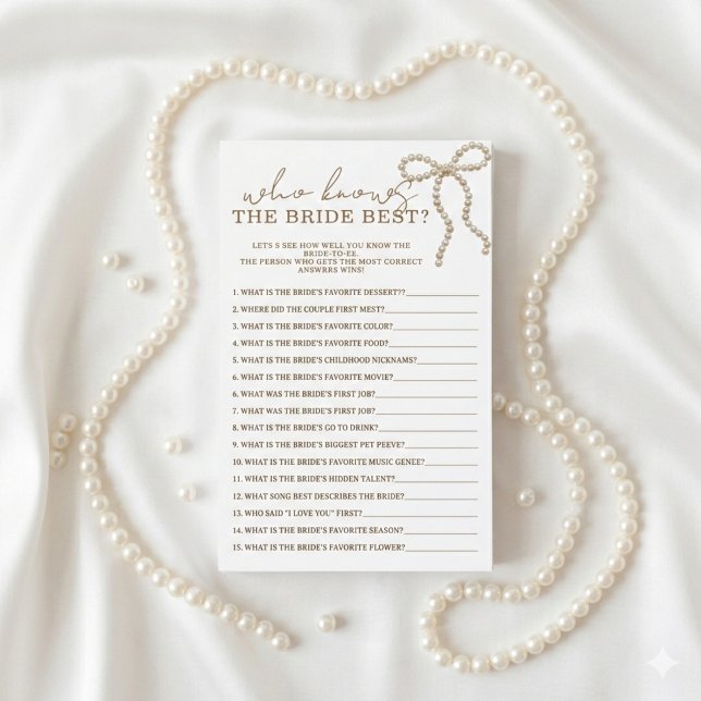 Pearl Bow Who knows Bride Best Bridal Shower Game (Creator Uploaded)
