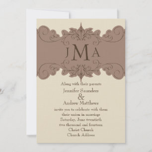 Pearl, Brown Vintage Swirls Wedding Invitations