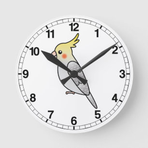Pearl Cartoon Cockatiel Parrot Bird Round Clock