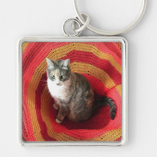 Pearl Cat on Afghan Key Ring