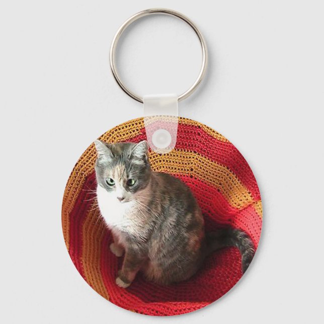 Pearl Cat on Afghan Key Ring (Front)