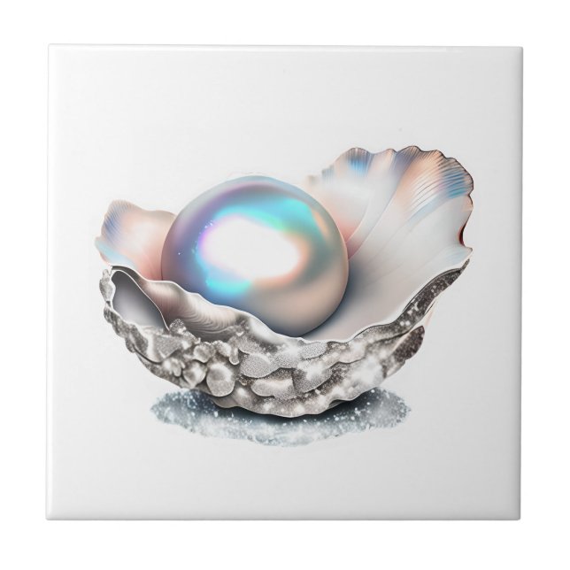 Pearl clam shell iridescent 3D seashell beach Ceramic Tile (Front)