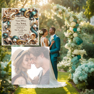 Pearl Coast Elegance Formal Square Wedding Invitat Holiday Card