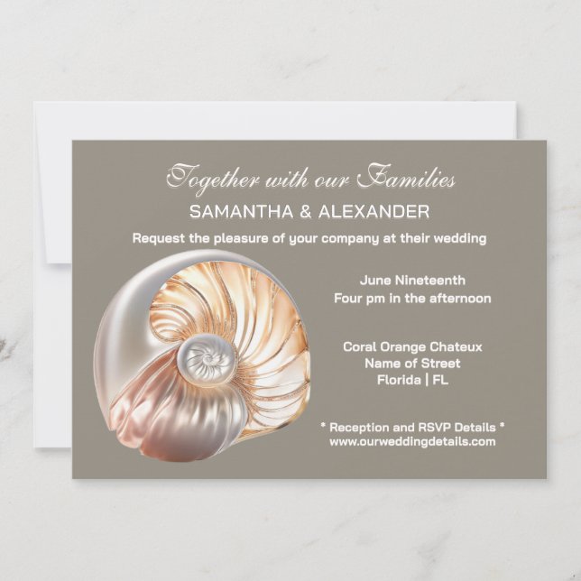 Pearl Conch Shell Beach Wedding Invitation (Front)