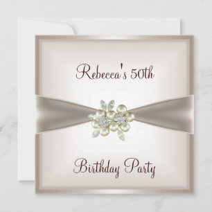 Pearl Cream Floral 50th Birthday Party Event Invitation