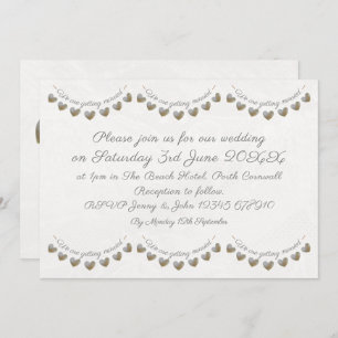 Pearl & cream lace heart bunting vintage wedding invitation