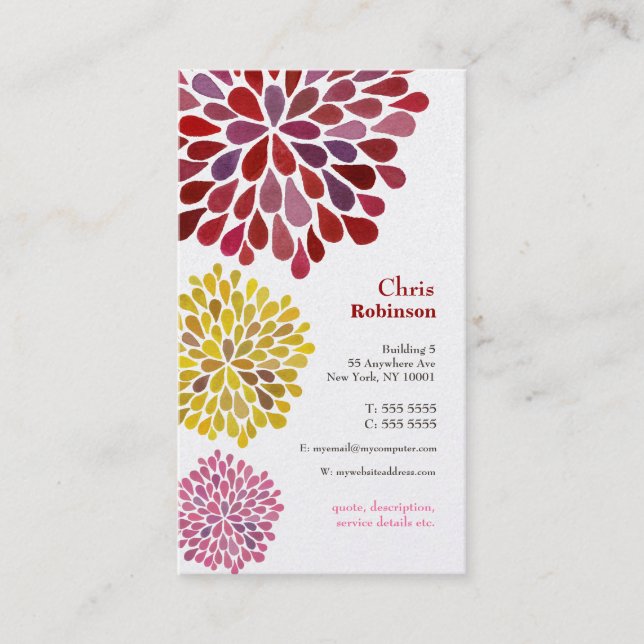 Pearl Dahlia Blossom Burst Floral Business Card (Front)
