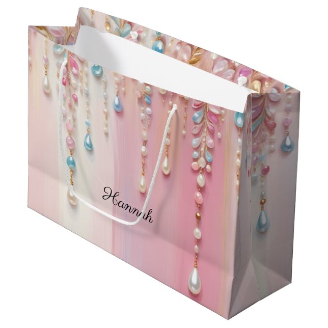 Pearl Dangles and Pastel Stripes Large Gift Bag (Front Angled)