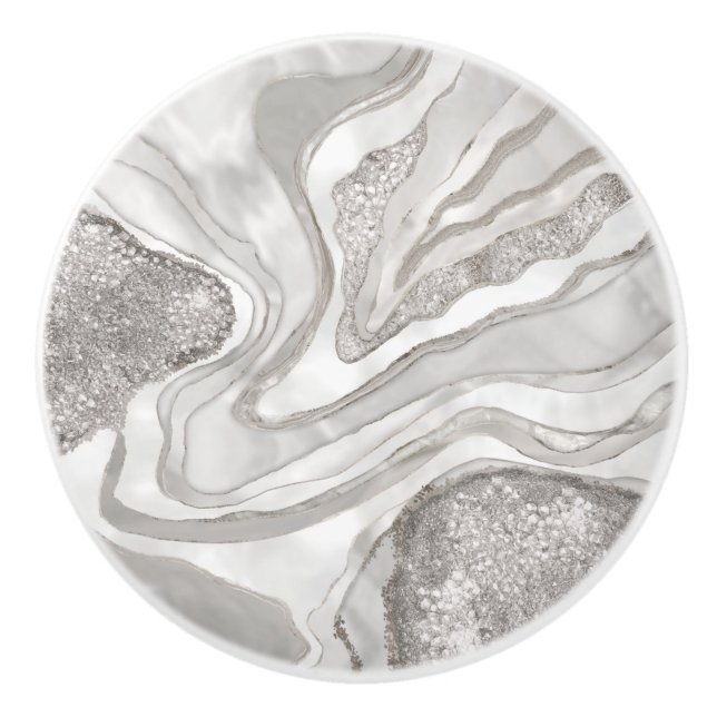 Pearl, diamonds and platinum geode digital art ceramic knob (Front)