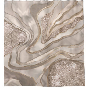 Pearl, diamonds and platinum geode digital art shower curtain