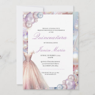 Pearl Dream pink purple Quinceañera Invitation