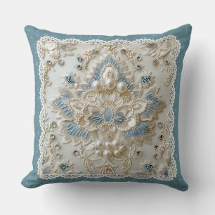 Pearl Elegance: Crystal Embroidered Pattern Throw Cushion