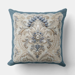 Pearl Elegance: Crystal Embroidered Pattern Throw  Cushion