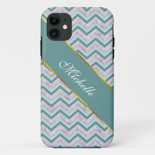 Pearl Floral Teal ZigZag Pattern iPhone 11 Case