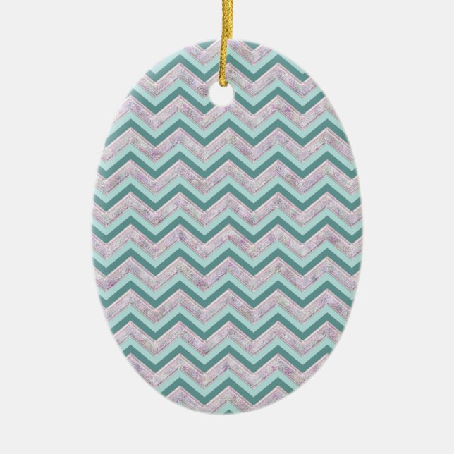 Pearl Floral Teal ZigZag Pattern Ceramic Ornament (Front)