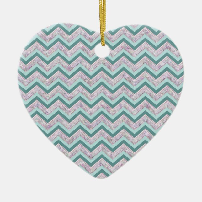 Pearl Floral Teal ZigZag Pattern Ceramic Tree Decoration (Front)