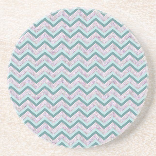 Pearl Floral Teal ZigZag Pattern Coaster (Front)