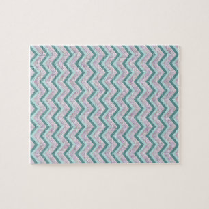 Pearl Floral Teal ZigZag Pattern Jigsaw Puzzle