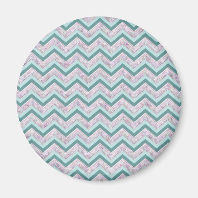 Pearl Floral Teal ZigZag Pattern Magnet (Front)