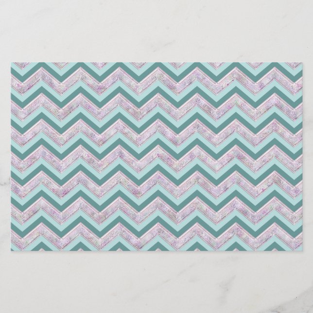 Pearl Floral Teal ZigZag Pattern Stationery (Front)