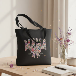 Pearl Floral Varsity Mama Feminine Design Tote Bag