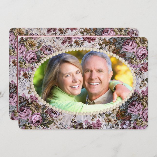 Pearl Frame and Tapestry Vow Renewal Invitation (Front/Back)