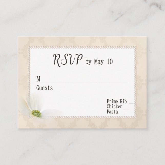 Pearl Frame On Damask RSVP Enclosure Card (Front)