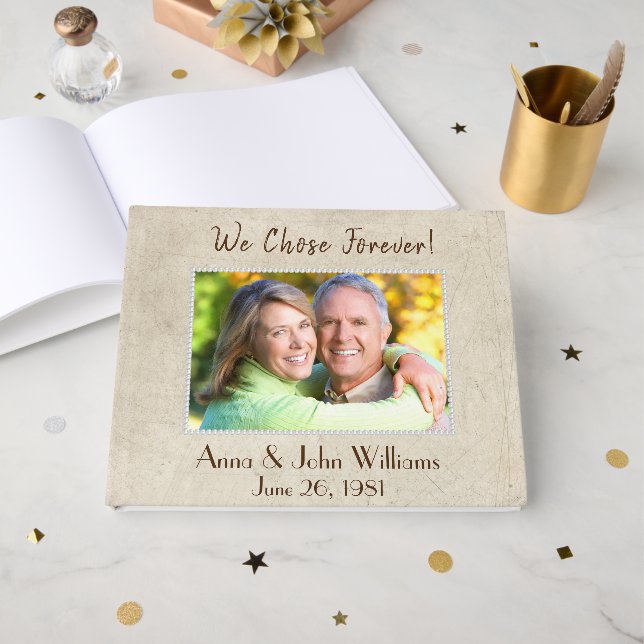Pearl Frame On Distressed Texture Brown Guest Book (Front Open)