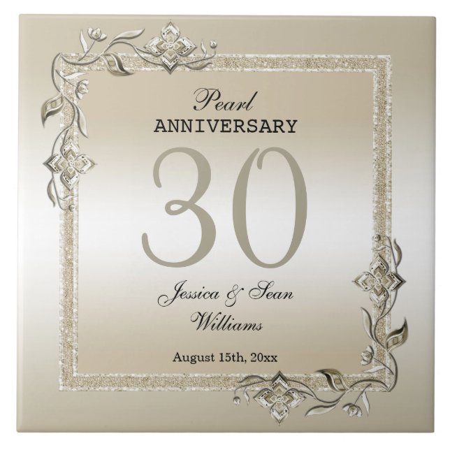 Pearl Gem & Glitter 30th Wedding Anniversary    Ceramic Tile (Front)