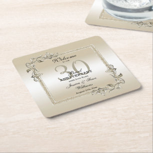 Pearl Gem & Glitter 30th Wedding Anniversary  Square Paper Coaster