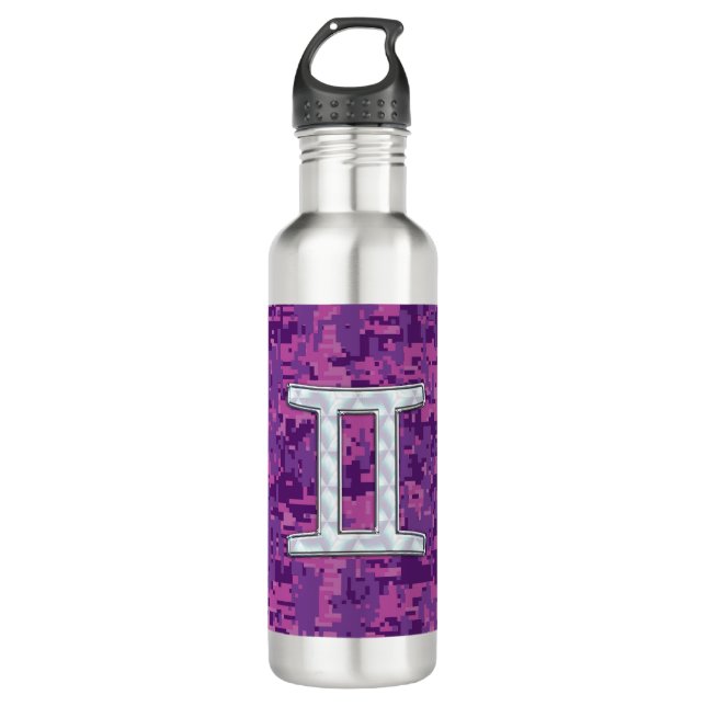 Pearl Gemini Zodiac Symbol on Digital Camouflage 710 Ml Water Bottle (Front)