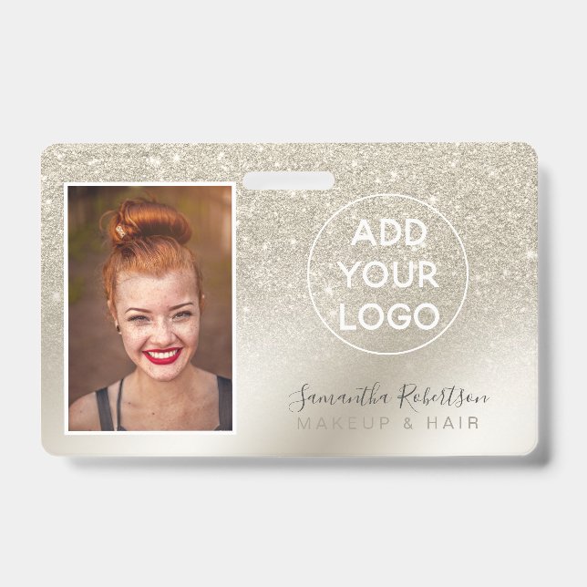 pearl glitter ivory ombre logo employee photo pass ID badge (Front)