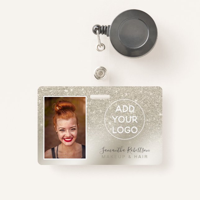 pearl glitter ivory ombre logo employee photo pass ID badge (Front with Retractable)